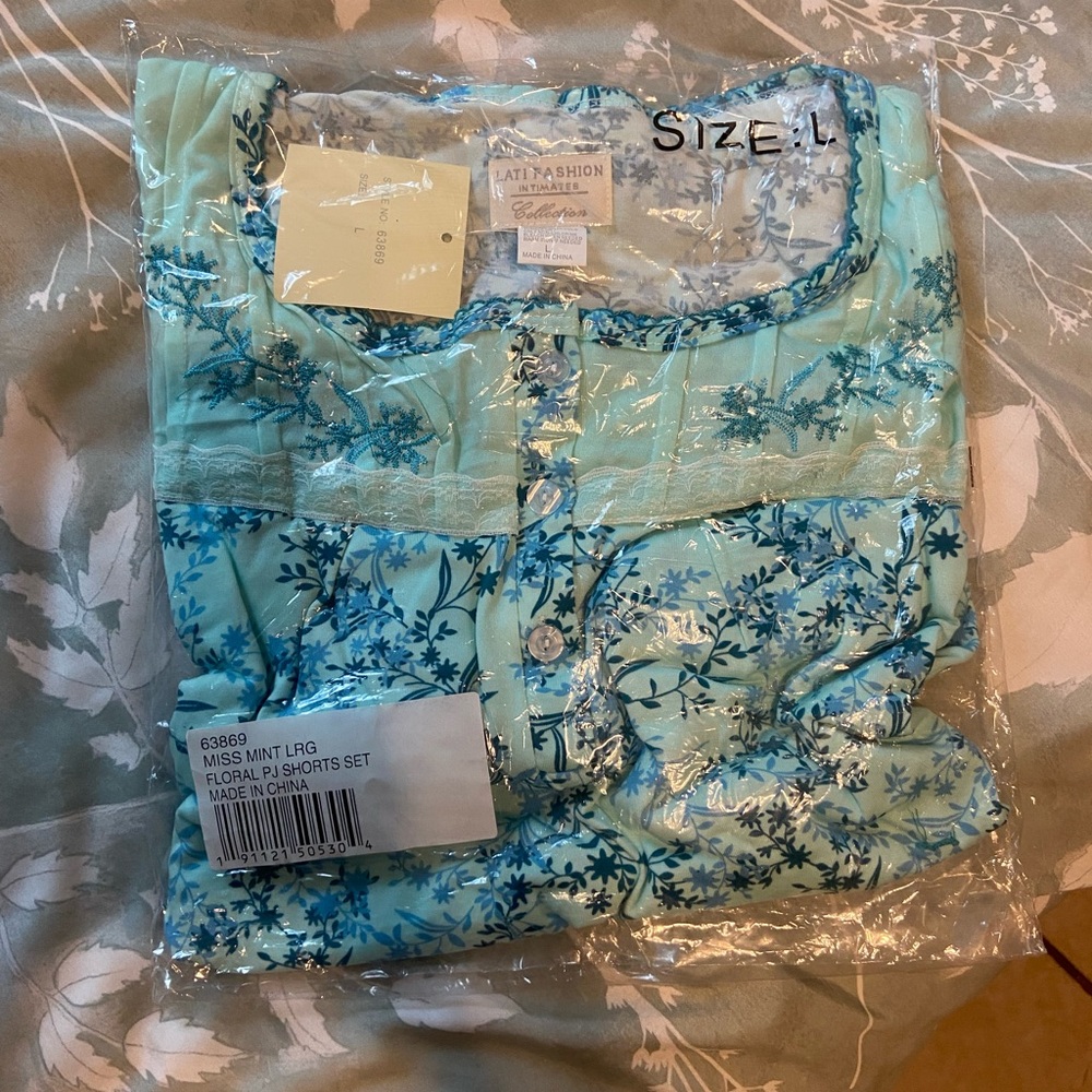 Mint Blue Floral Pajama Set